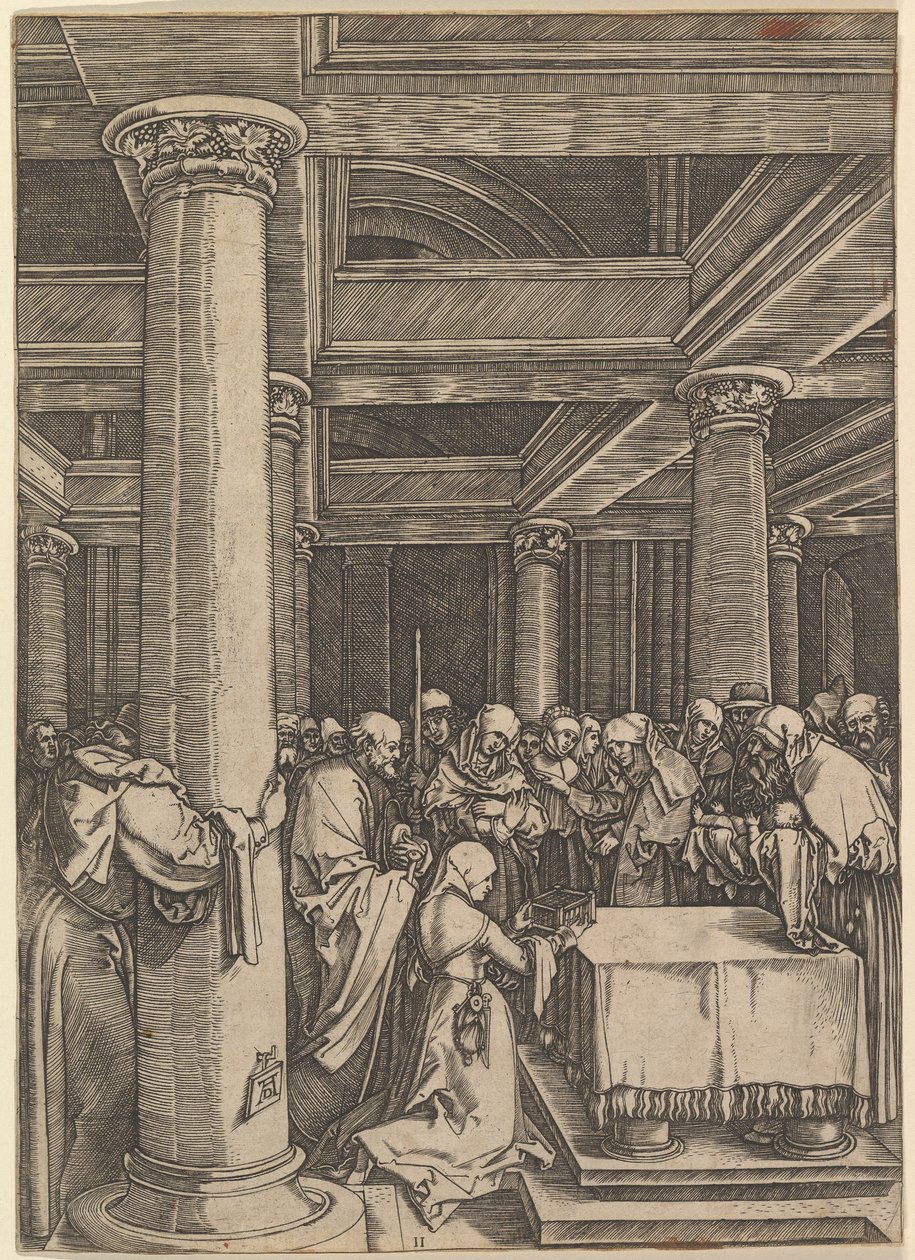 A apresentação de Jesus a Simeão no templo, depois de Dürer, ca. 1500-1534. de Marcantonio Raimondi