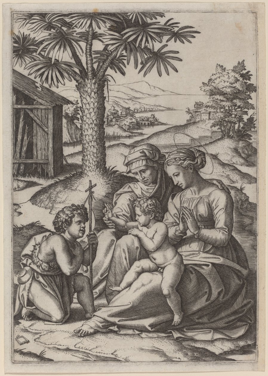 Madonna sob uma palmeira de Marcantonio Raimondi after Raphael