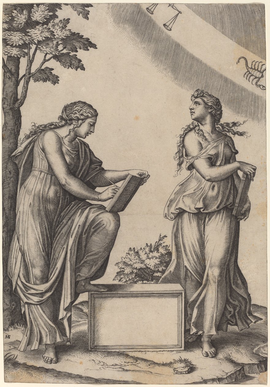 Duas mulheres com o zodíaco de Marcantonio Raimondi after Raphael