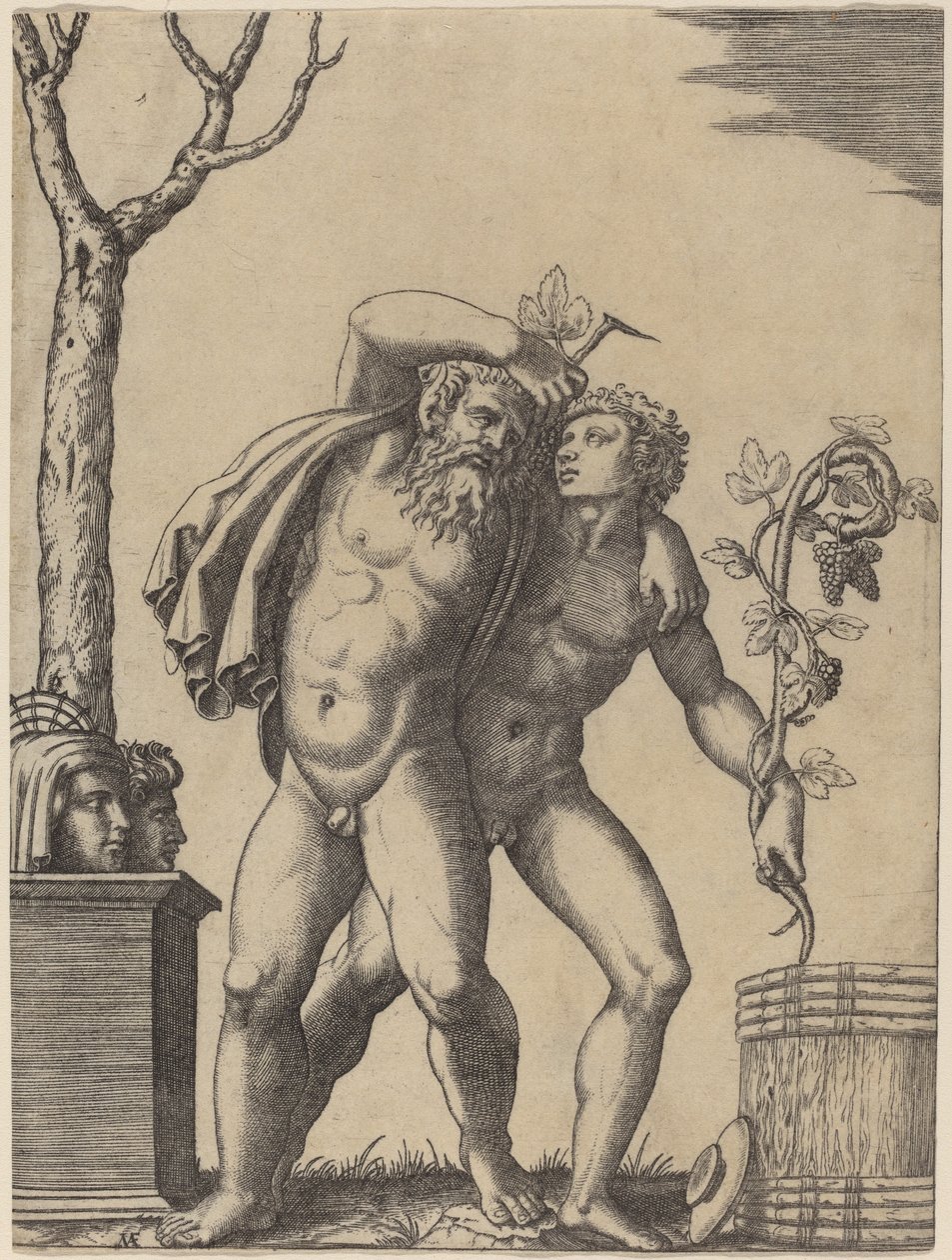 Uma jovem e uma velha bacante de Marcantonio Raimondi possibly after Raphael possibly after Giulio Romano