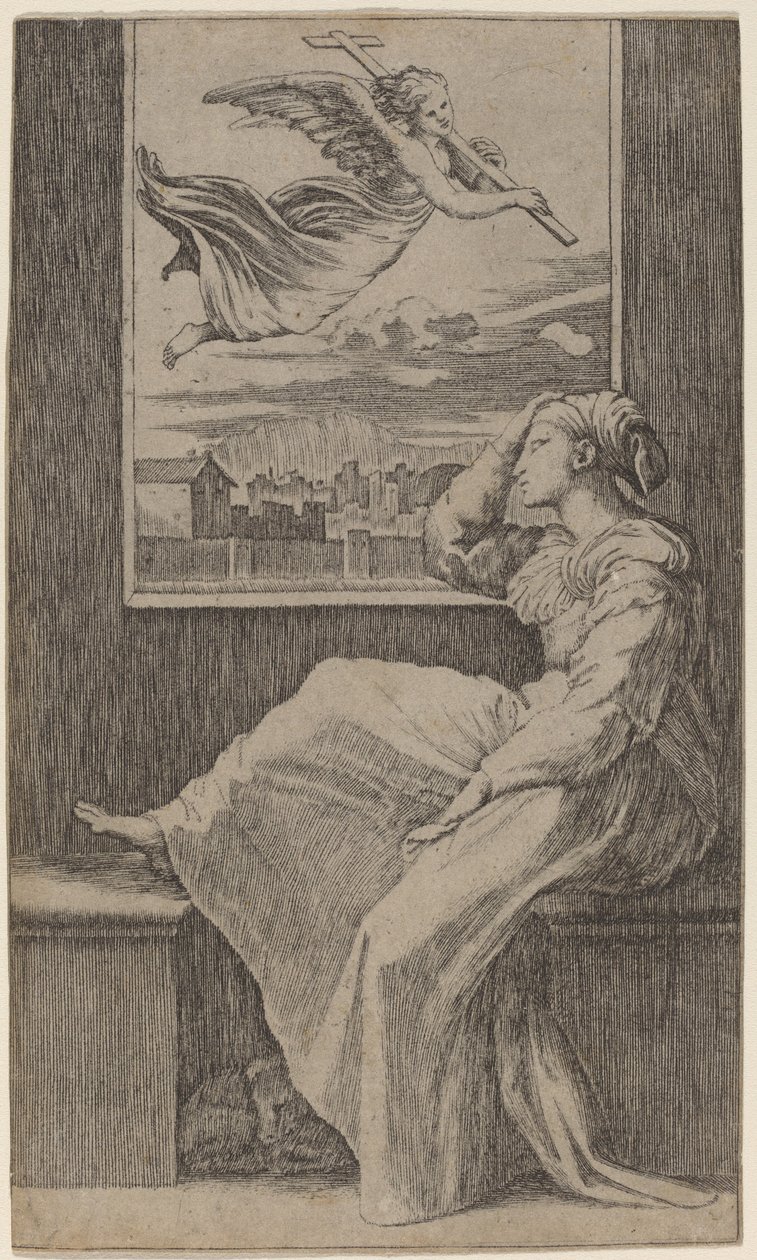 Mulher pensativa de Marcantonio Raimondi possibly after Raphael