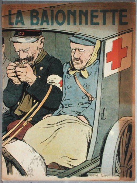 Caricatura de uma ambulância, capa de La Baionnette, 28 de junho de 1917 de Marcel Amable O.L. Capy