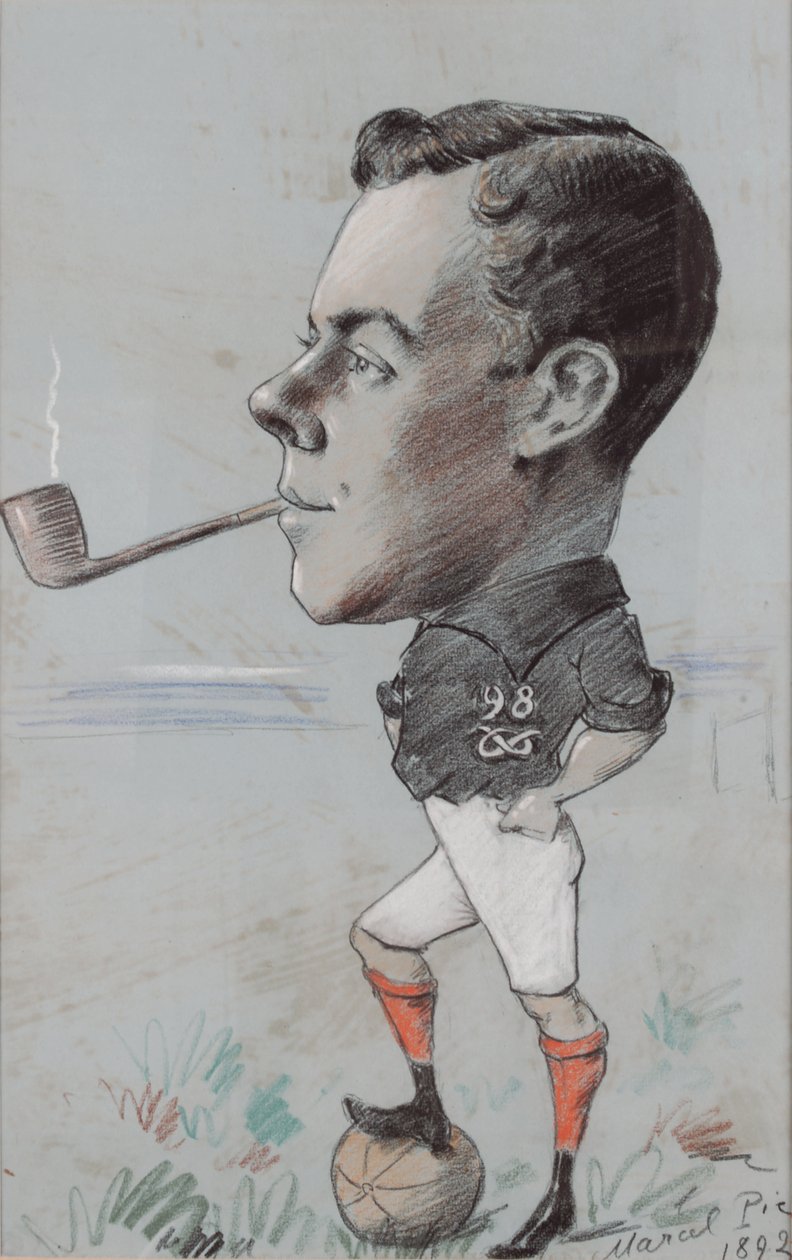Fumar cachimbo Jogador de futebol do 98º Regimento North Staffordshire, 1892 (giz sobre papel) de Marcel Pic