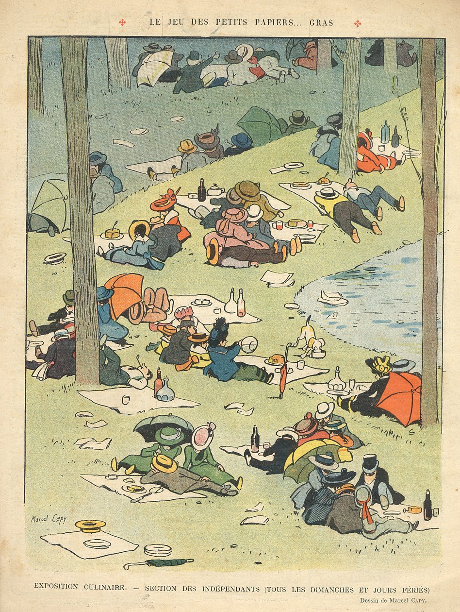 Exposição das artes culinárias - Salon des Independants (Todos os Domingos e Feriados) da contracapa de &39;Le Rire&39;, 28 de maio de 1910 de Marcel Amable O.L. Capy