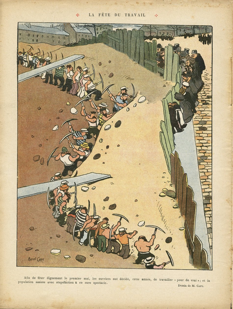 Ilustração de Marcel Capy (1865-1941) em Le Rire, 27/04/12 - Dia do Trabalho - Arquitetura Planejamento Urbano, Trabalho, 1º de maio - Terrassiers de Marcel Amable O.L. Capy