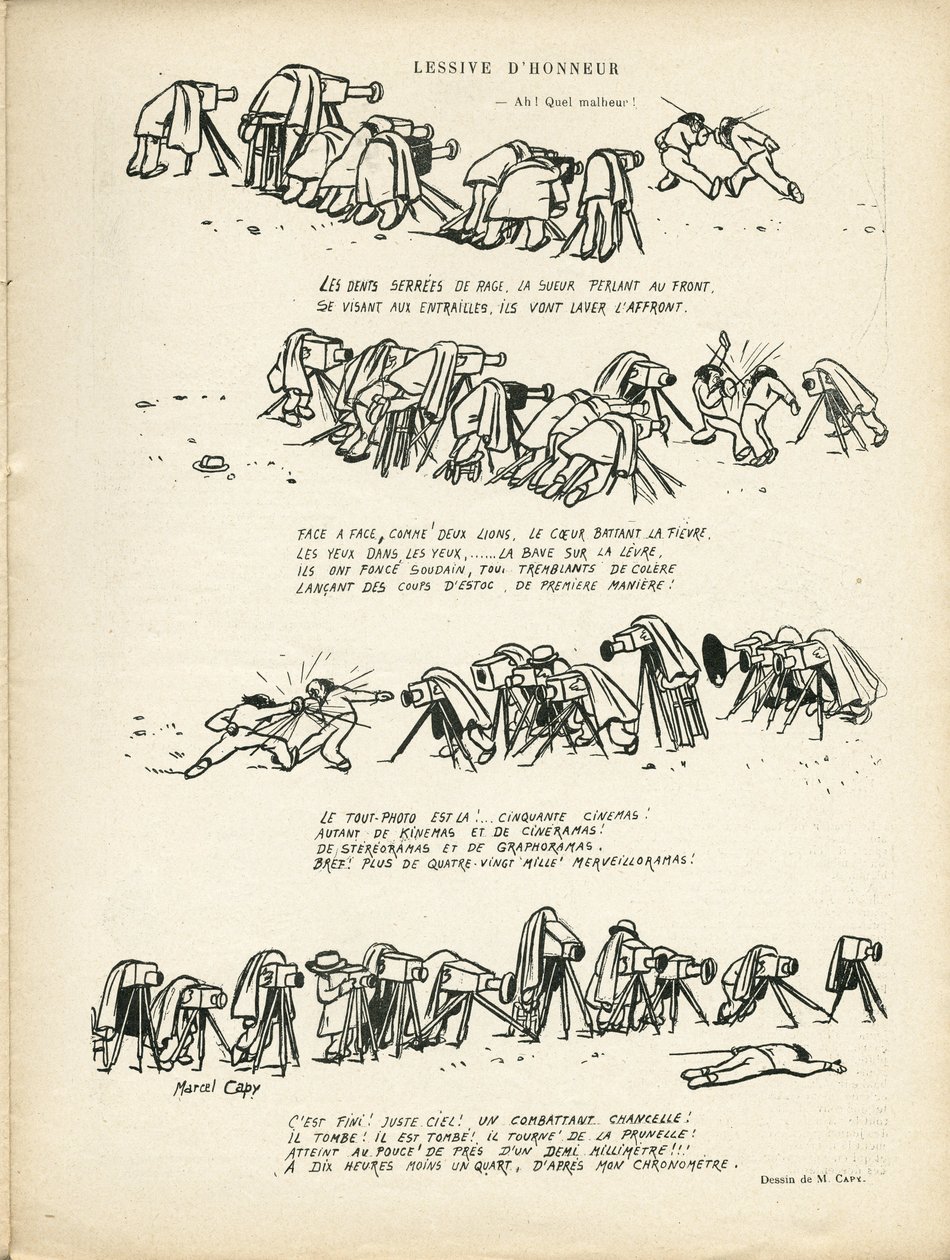 Ilustração de Marcel Capy (1865-1941) em Le Rire, 02/03/12 - Lavandaria de Honra - Desporto, Fotografia, Fotografia, Esgrima de Marcel Amable O.L. Capy