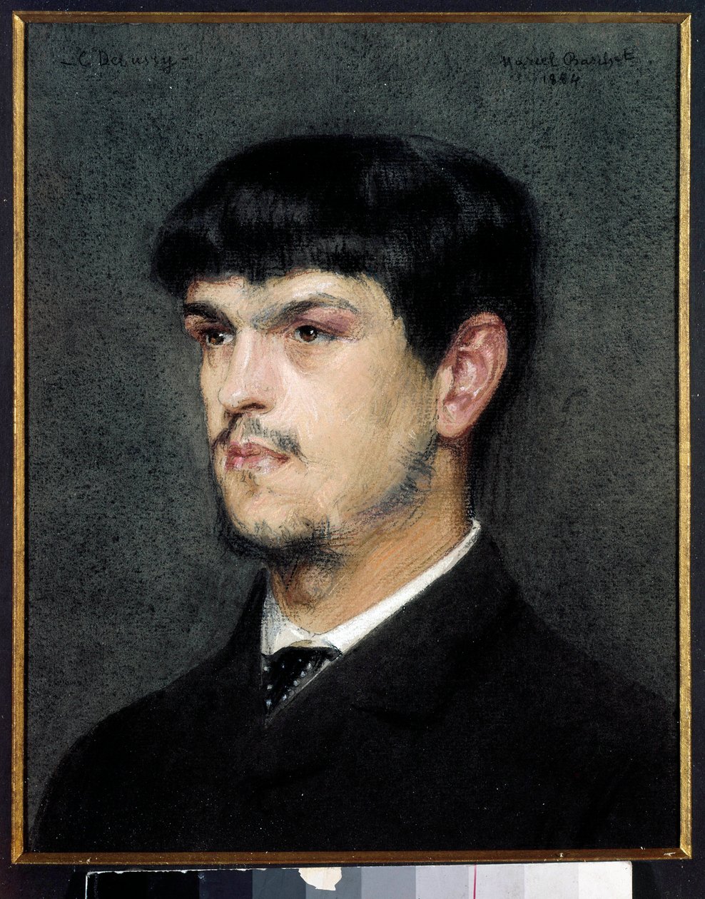 Retrato do compositor francês Claude Debussy (1862-1918) Pintura em pedra preta e pastel de Marcel Andre Baschet (1862-1941) 1884 Dim 0,27 x 0,26 m de Marcel Andre Baschet