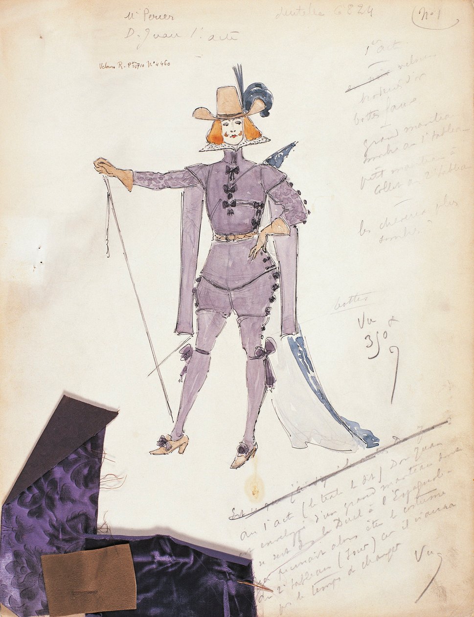 França, Paris, esboço de figurino de Don Giovanni para o espectáculo Don Giovanni ou o castigo do ancinho, na Opera Comique de Marcel Multzer