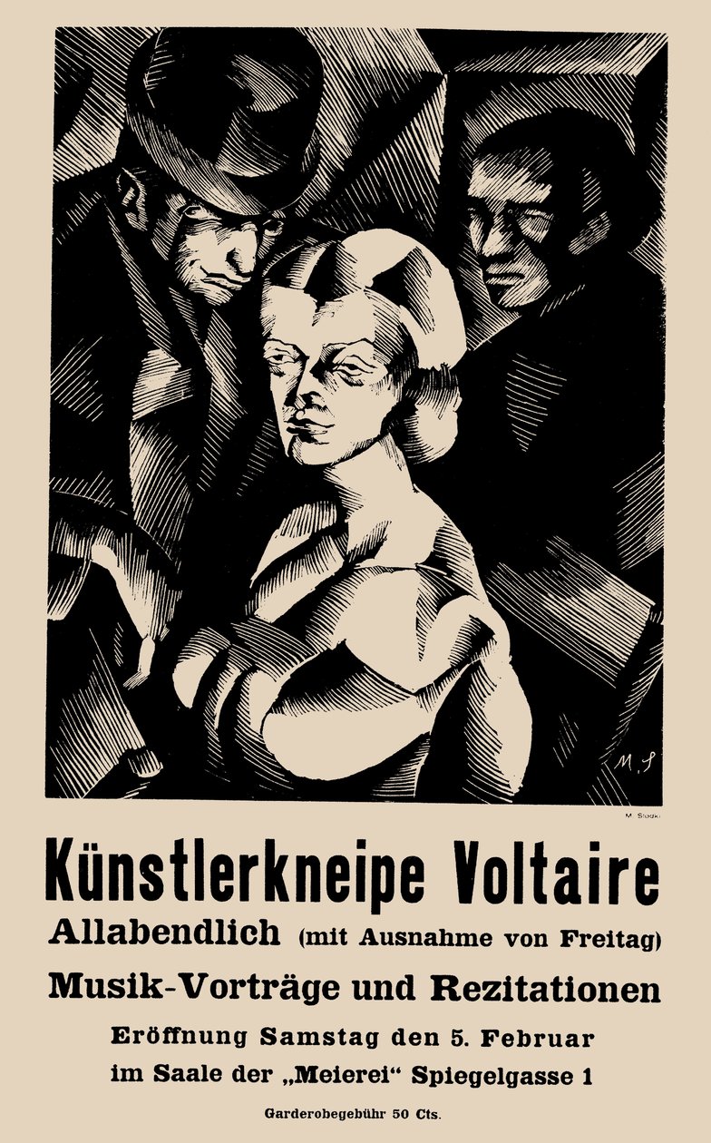 Cartaz para a abertura do Cabaret Voltaire em 05-02-1916 - Marcel Slodki (1892-1944). Litografia de Marcel Slodki