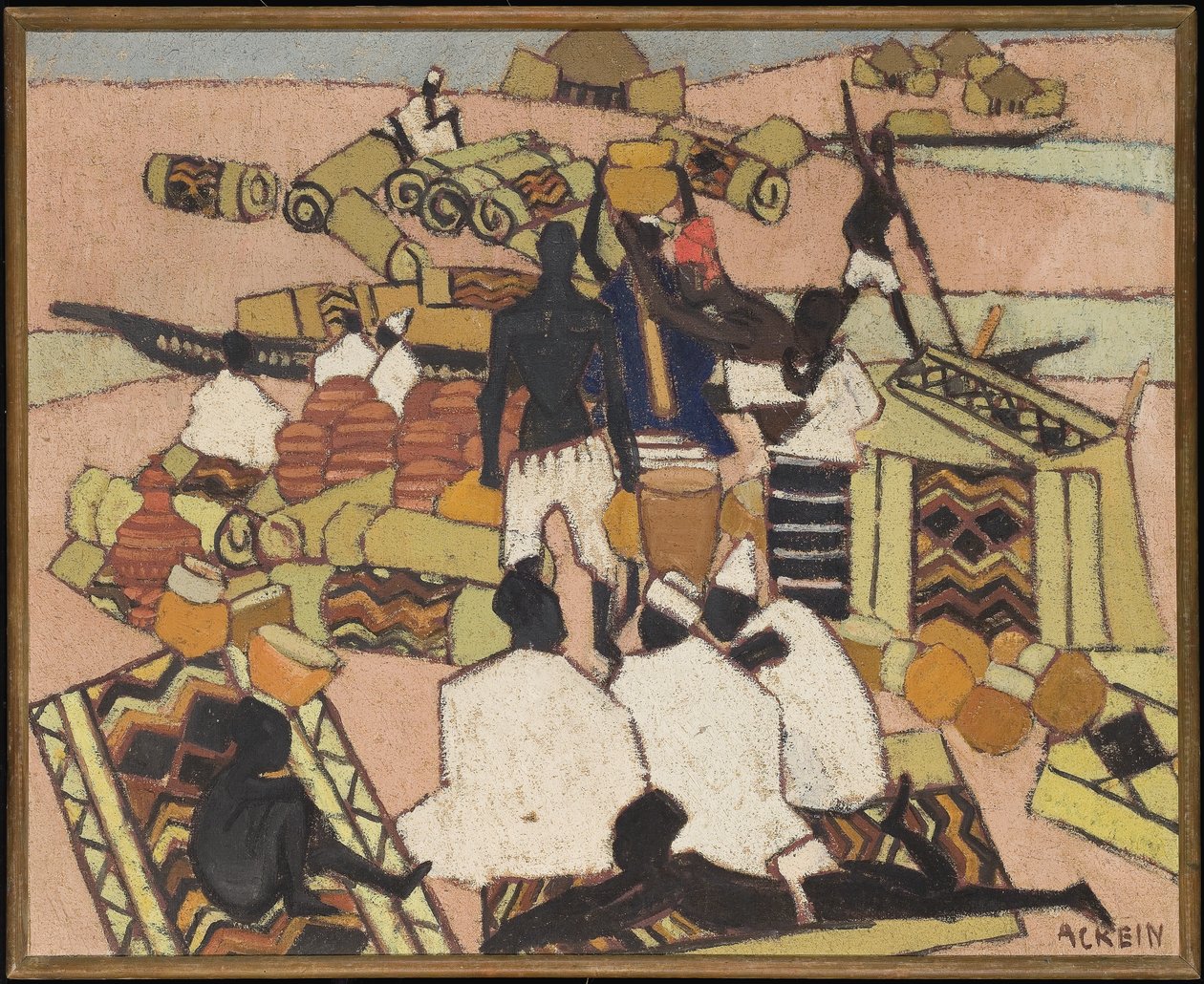 O mercado de tapetes em Mopti (óleo sobre tela) de Marcelle Ackein
