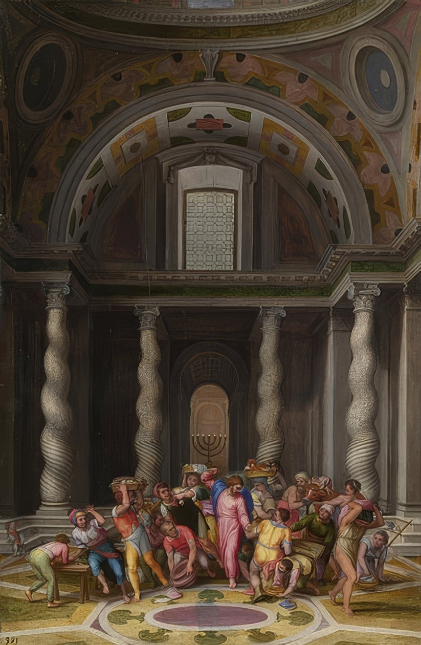 Jesus expulsou os trocadores do templo. Depois de 1550 de Marcello Venusti