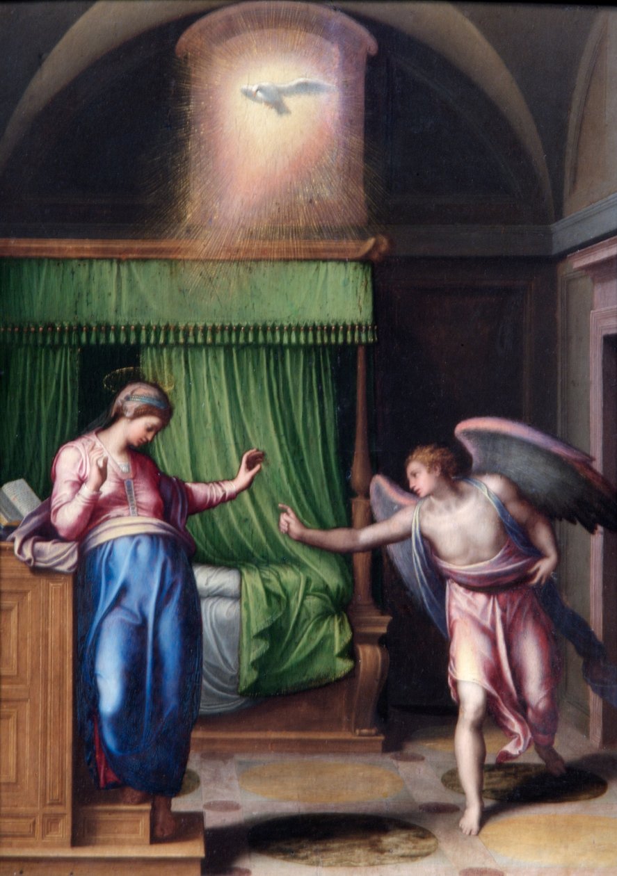A Anunciação (óleo sobre painel de álamo) de Marcello Venusti