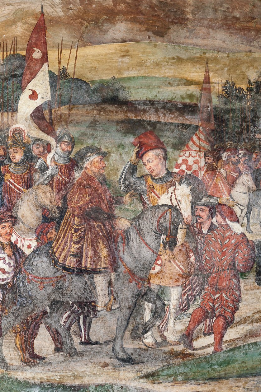 Detalhe da Visita de Christian I da Dinamarca a Bartolomeo Colleoni, Salão de Honra de Marcello or Romani Girolamo (Romanino) (c.1485 c.1566) (attr.to) Fogolino