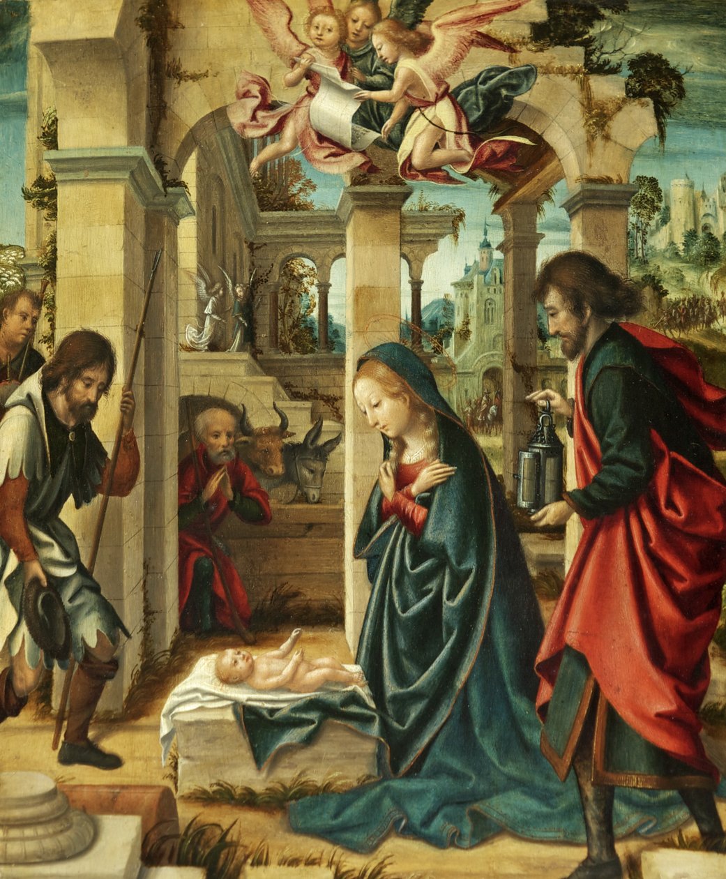 Adoração dos Pastores (óleo sobre painel) de Marcellus (attr. to) Coffermans