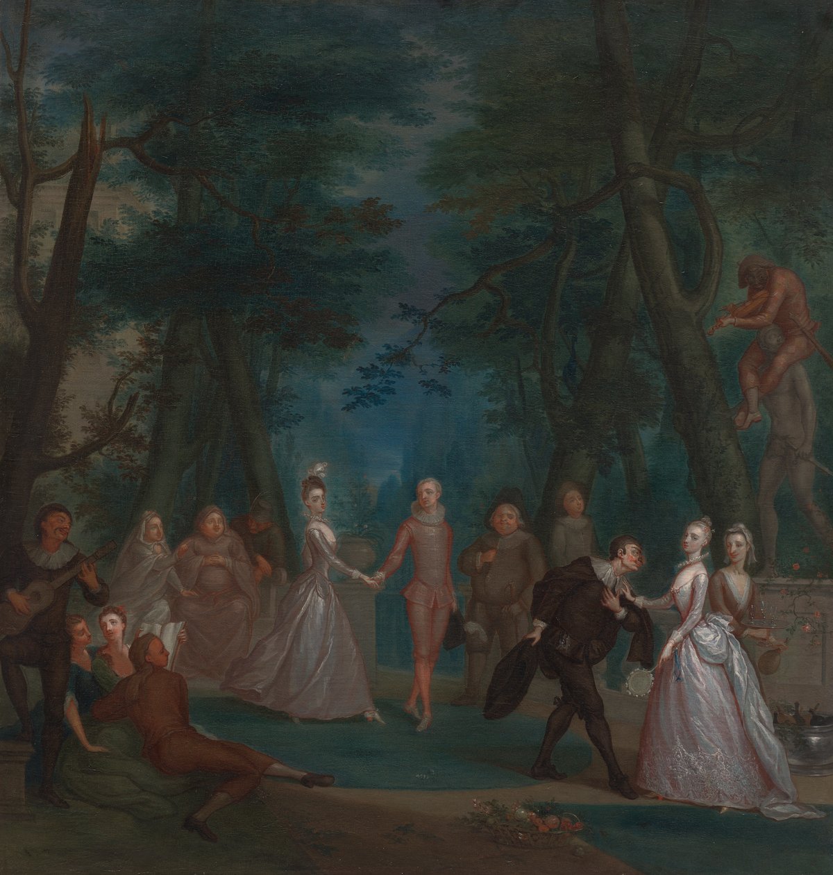 Cena num parque, com figuras da Commedia dell