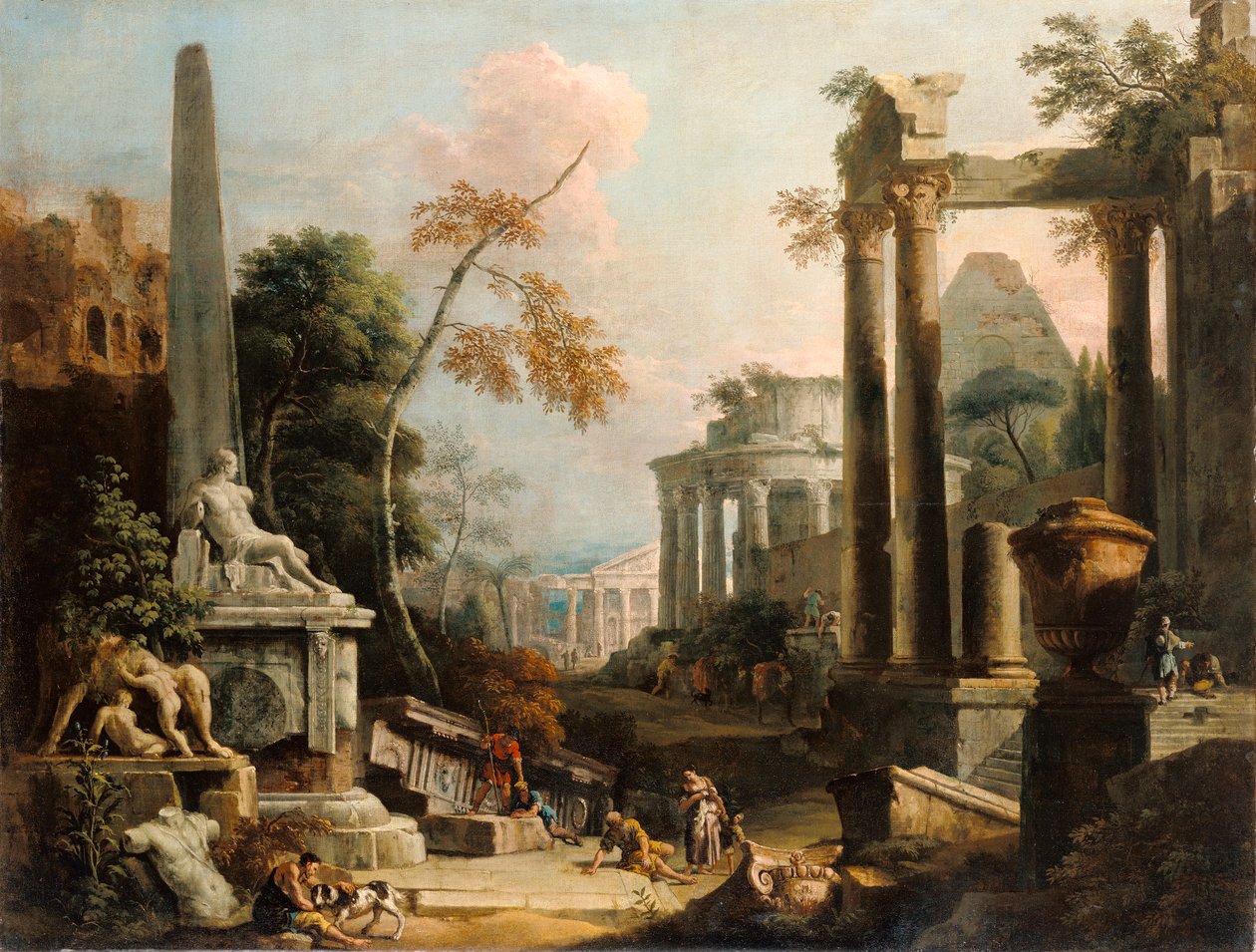 Paisagem com Ruínas e Figuras Clássicas, c.1725-30 de Marco Ricci
