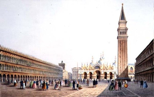 Piazza S. Marco, gravada por Brizeghel (litho) de Marco (after) Moro