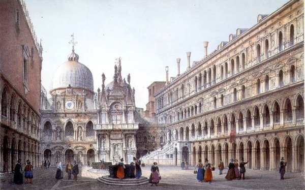 O Pátio do Palazzo Ducale, Veneza, gravado por Brizeghel (litho) de Marco (after) Moro