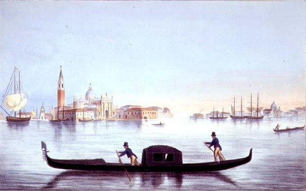 Gôndola veneziana, gravada por Brizeghel (litho) de Marco (after) Moro
