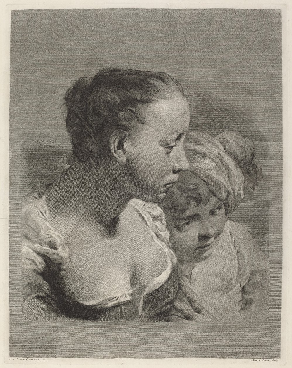 Jovem e um menino virados para a direita de Marco Alvise Pitteri after Giovanni Battista Piazzetta