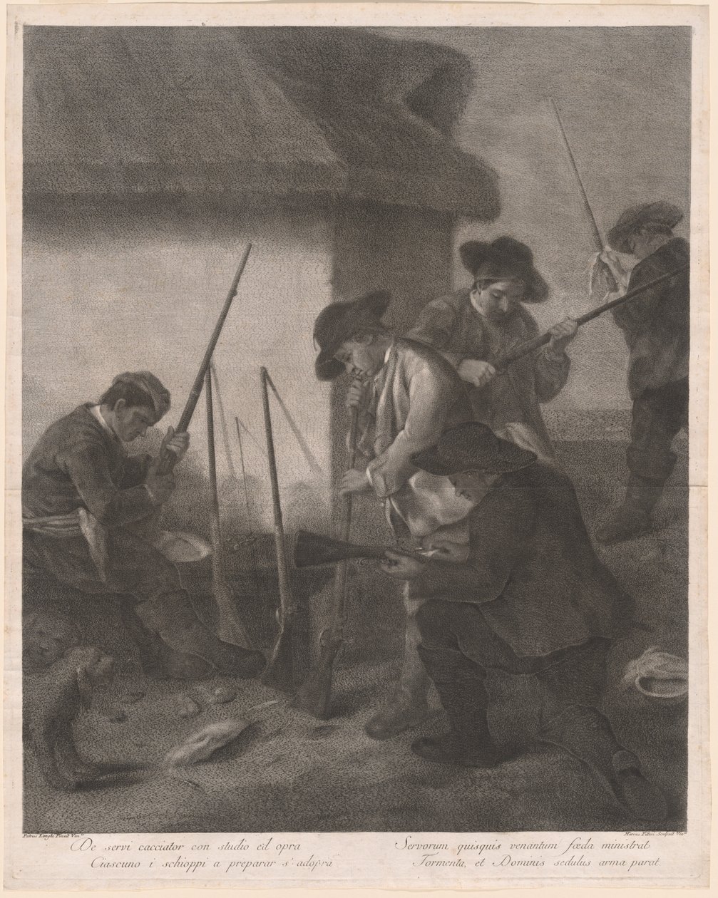 De Servi Cacciator... (Servos Preparando as Armas para a Caçada) de Marco Alvise Pitteri after Pietro Longhi