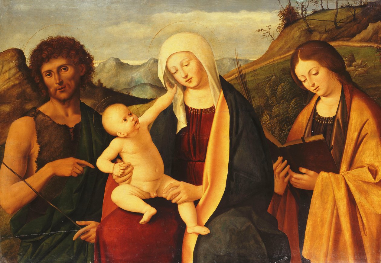 A Madona e o Menino, com São João Batista e uma Santa feminina, de Marco Basaiti