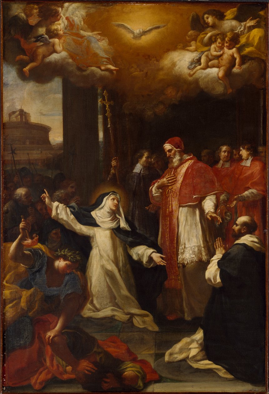 Santa Catarina implorando ao Papa Gregório XI que retorne de Avignon a Roma. de Marco Benefial