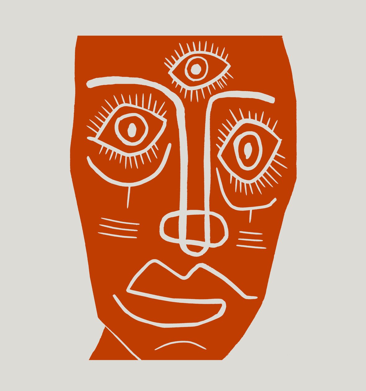 Máscara, 2023 (linóleo sobre papel) de Marco Campedelli