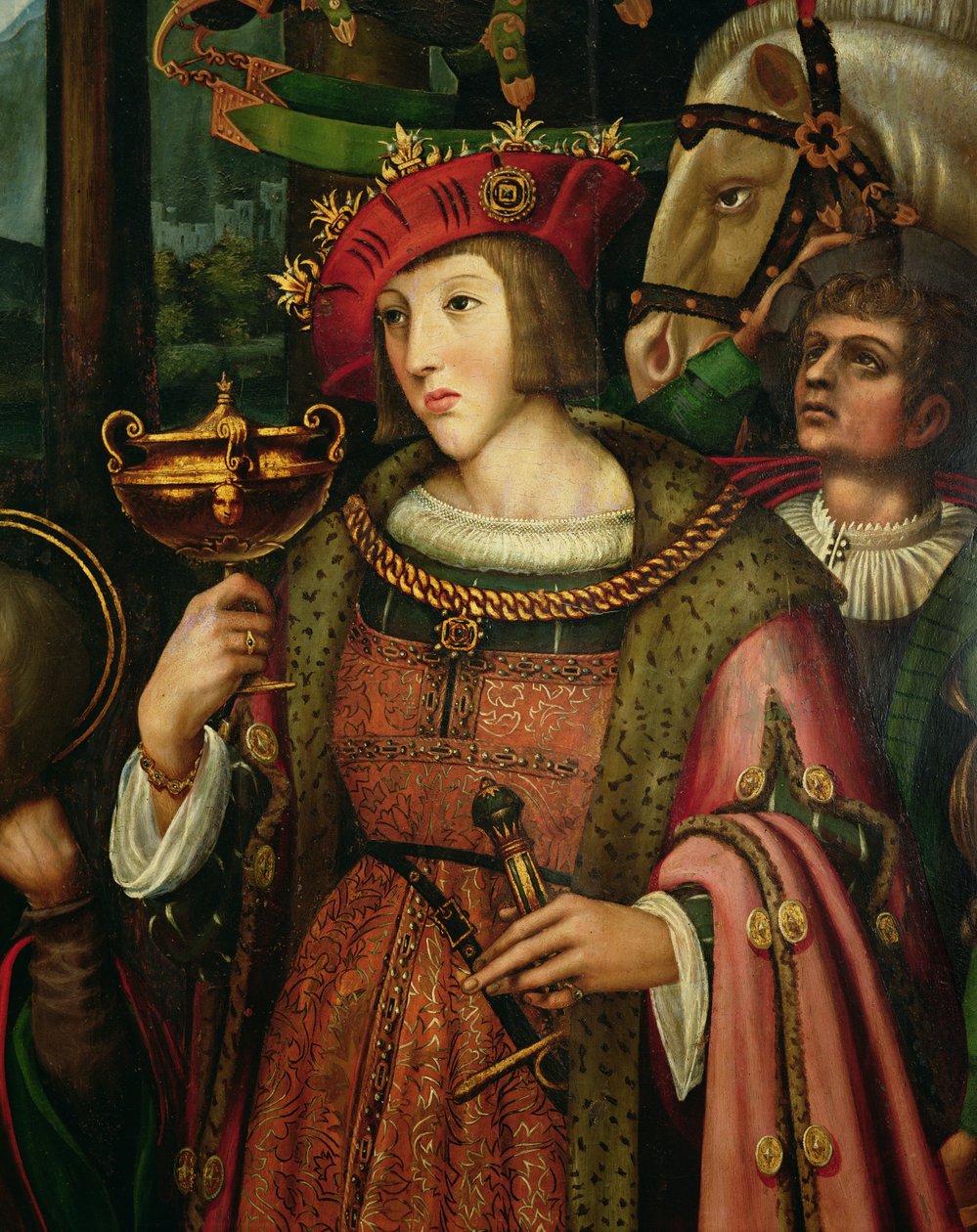 Charles Vth (1500-1558) da Espanha (óleo no painel, detalhe) de Marco Cardisco