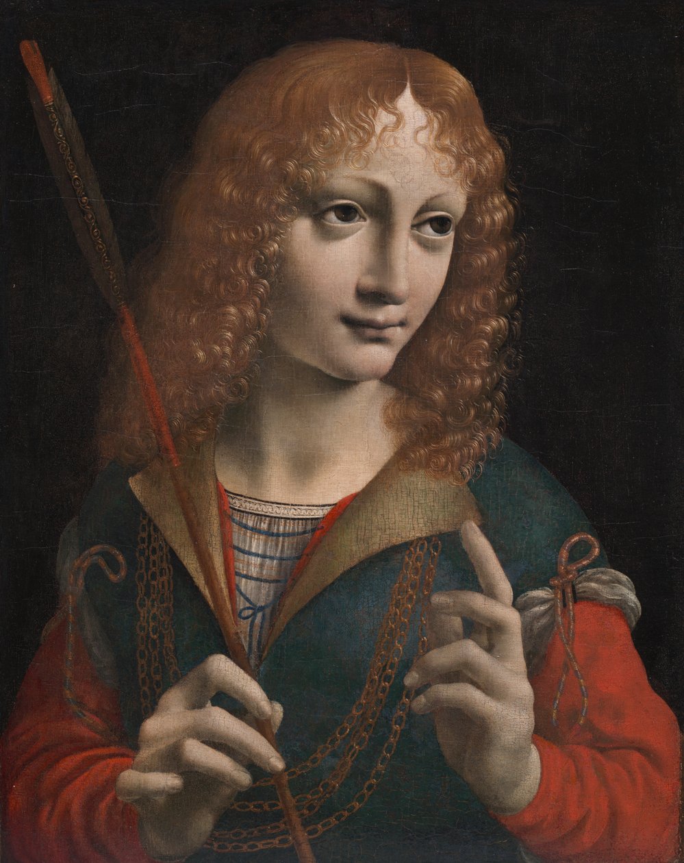 Retrato de um jovem como São Sebastião, finais da década de 1480 (óleo sobre madeira, transferido para madeira prensada) de Marco d