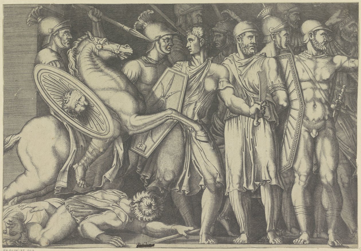 Trajano a lutar com Dacianos de Marco Dente (attributed to)
