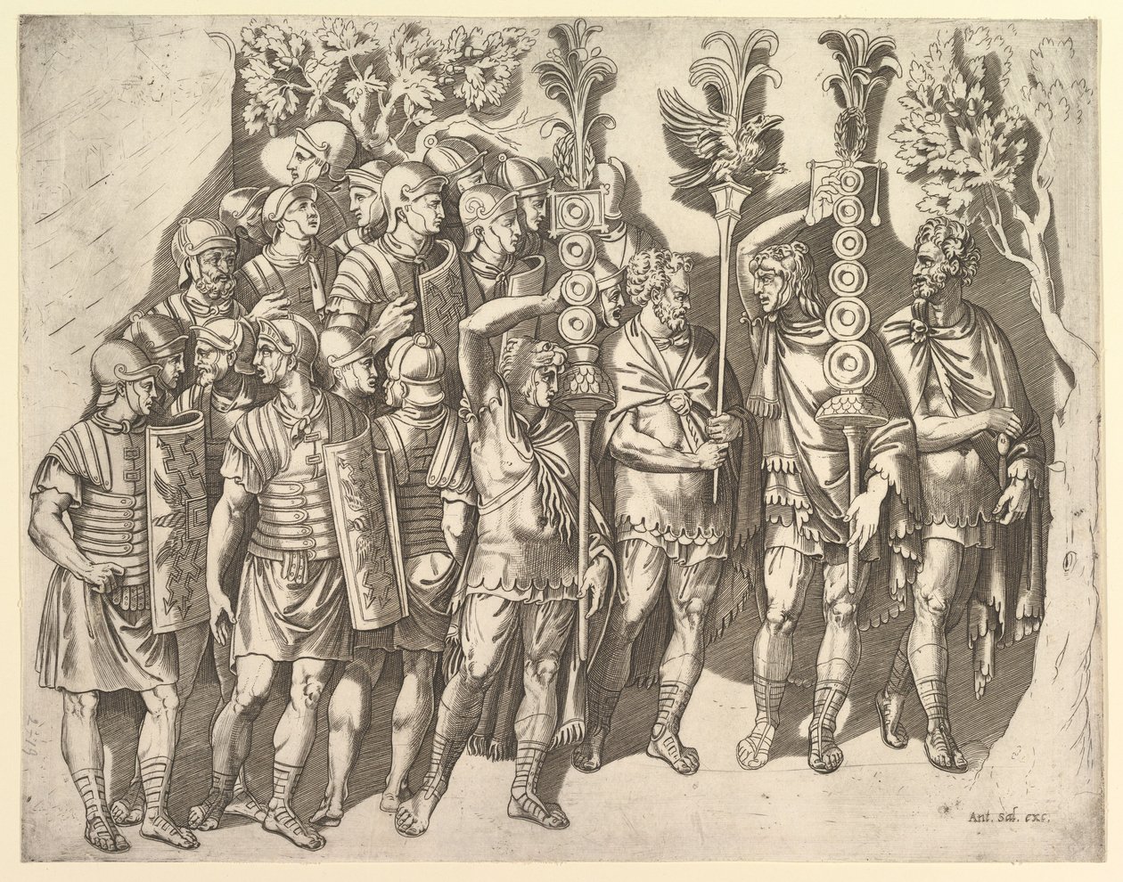 Vidro magnífico romano: uma legião romana da coluna de Trajano, século XVI. de Marco Dente