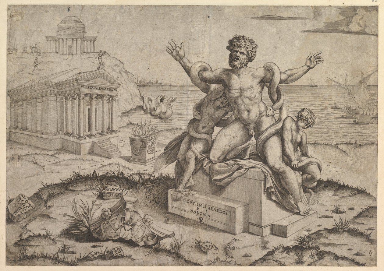 Vidro romano magnífico, baixos-relevos antigos com Laocoon, ca. 1516-20. de Marco Dente
