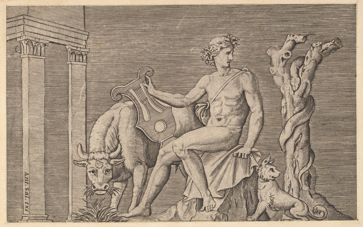 Speculum Romanae Magnificentiae: Apollo Tending the Flocks of Admetus, século XVI. de Marco Dente