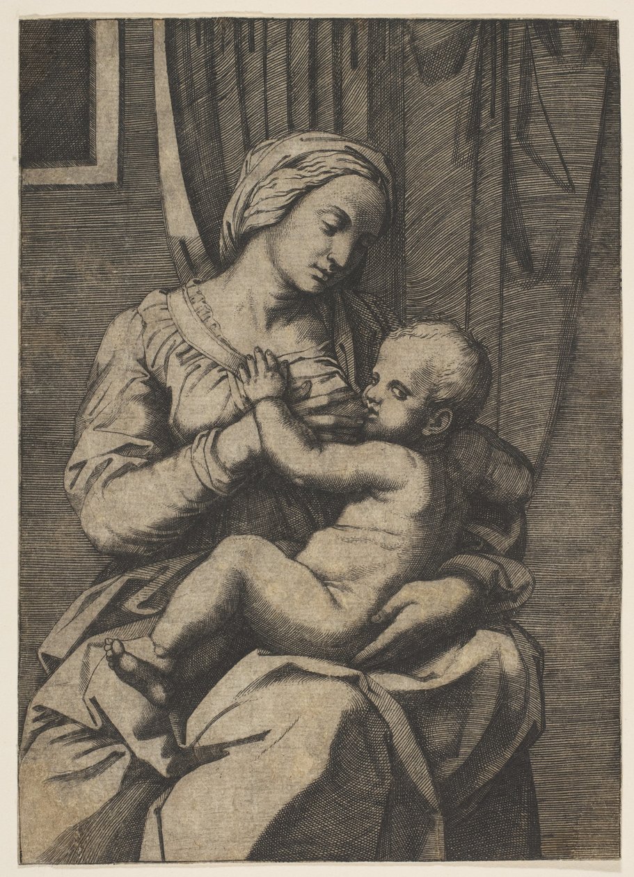 Virgem amamentando o infante Cristo no colo, 1515-20. de Marco Dente