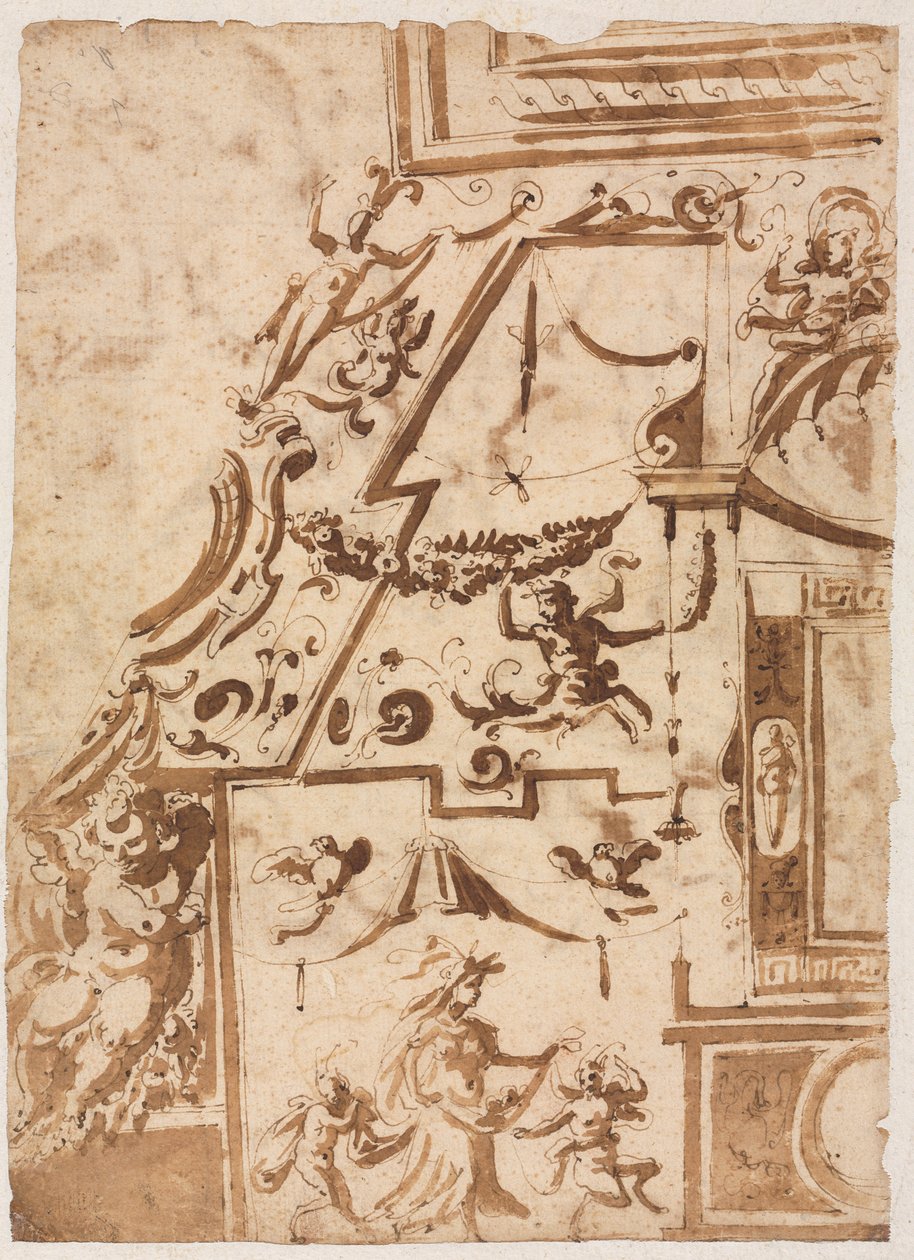 Grotesco com um Centauro Pulando verso, c. 15651588. de Marco Marchetti