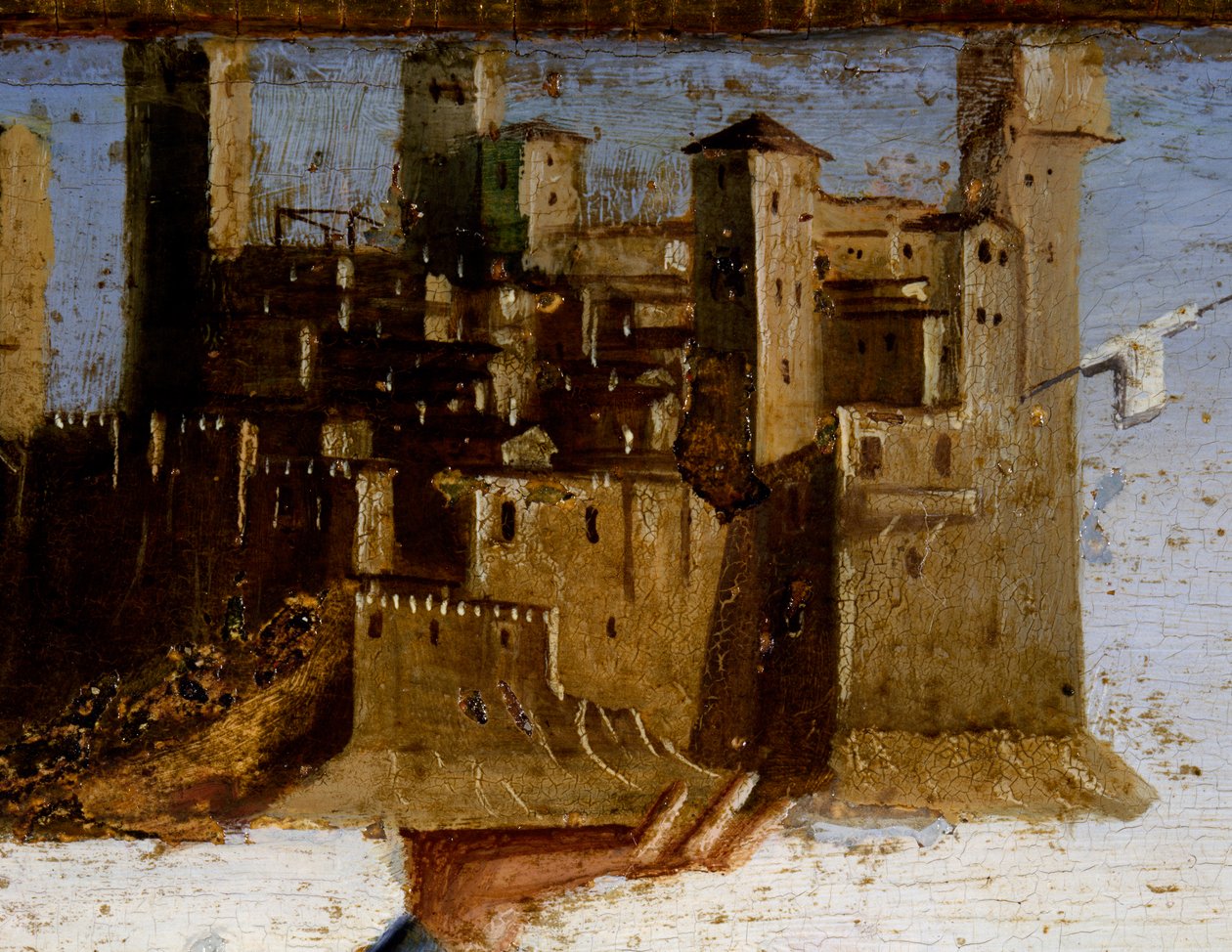 Entronizada Madonna e Santos, detalhe da predella de São Adriano por Marco Palmezzano (ca 1460-1539), Igreja de São Francisco, Matelica, Marcas, Itália, detalhe de Marco Palmezzano