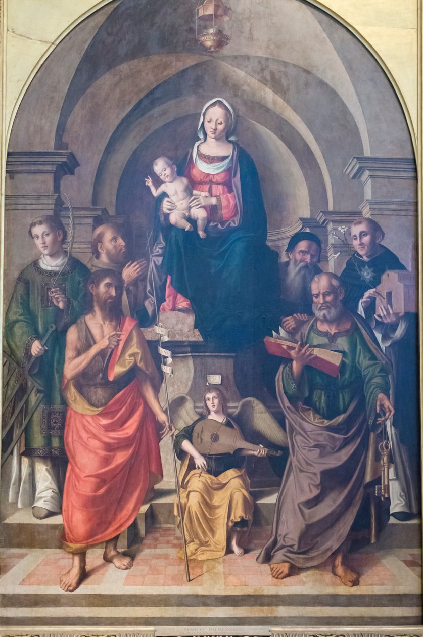Virgem e Criança rodeadas de Santos de Marco Palmezzano