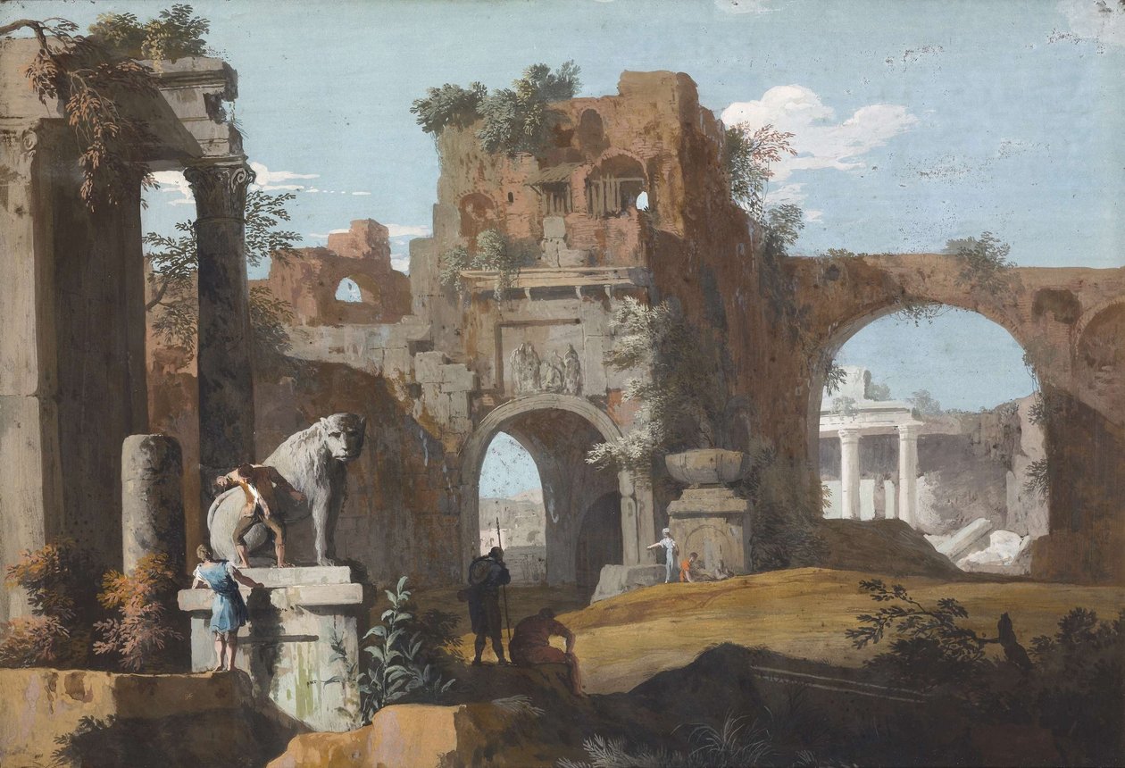 Uma paisagem clássica com ruínas de Marco Ricci