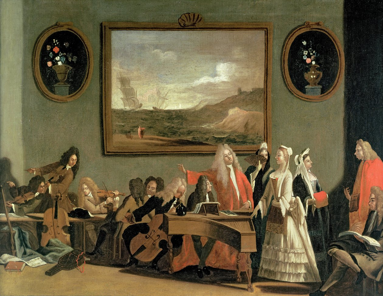 Ensaio de uma ópera, disse ser Pyrrhus e Demetrius, realizada na sala de prática no Haymarket Theatre, 1709 de Marco Ricci