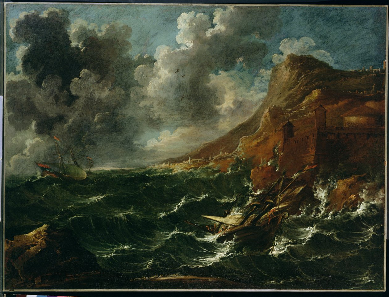 Navios num Gale, c.1705-08 (óleo sobre tela) de Marco Ricci