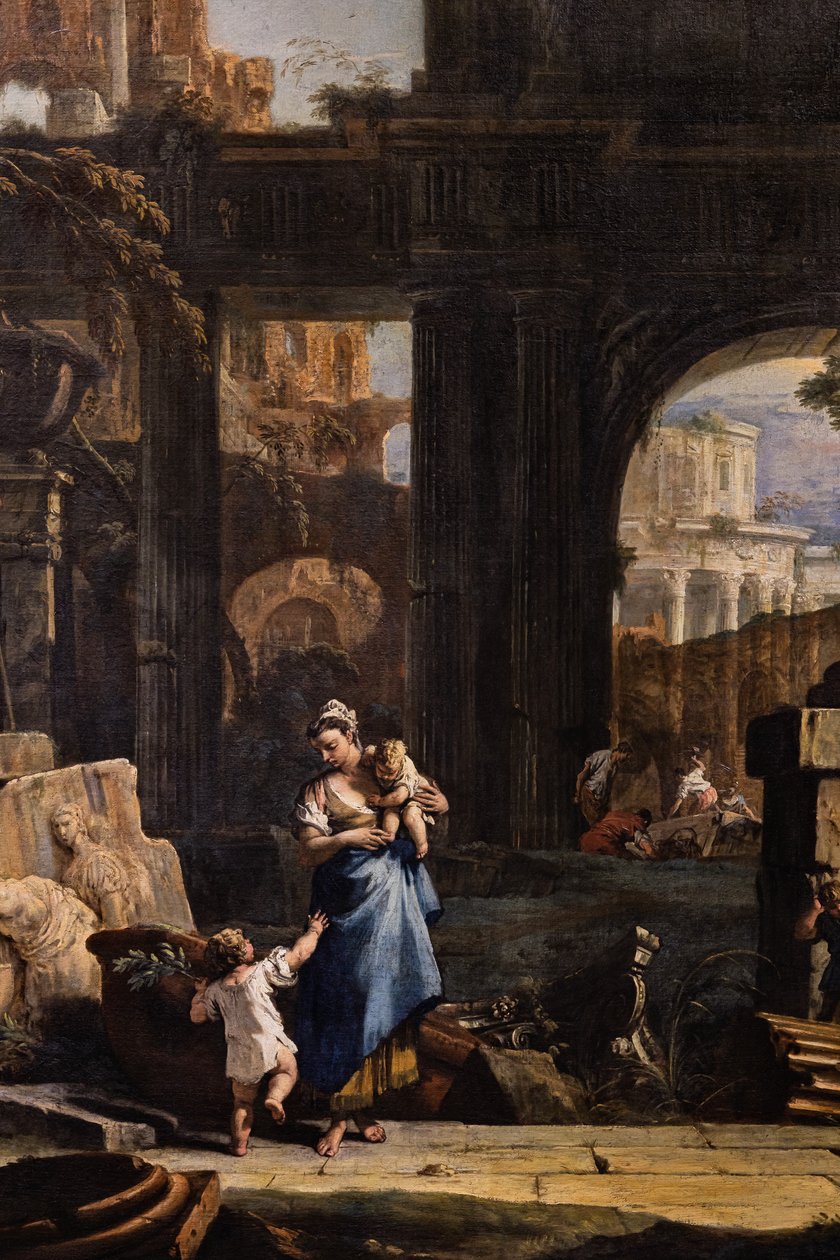 Perspectiva com ruínas e números, detalhe de Marco & Sebastiano (1659 1734) Ricci