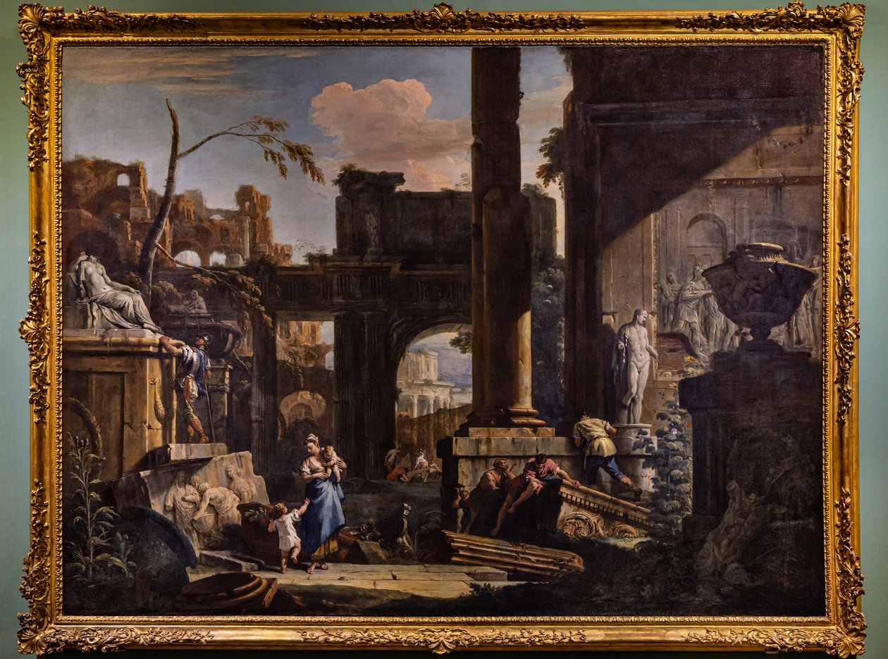 Perspectiva com ruínas e números de Marco & Sebastiano (1659 1734) Ricci