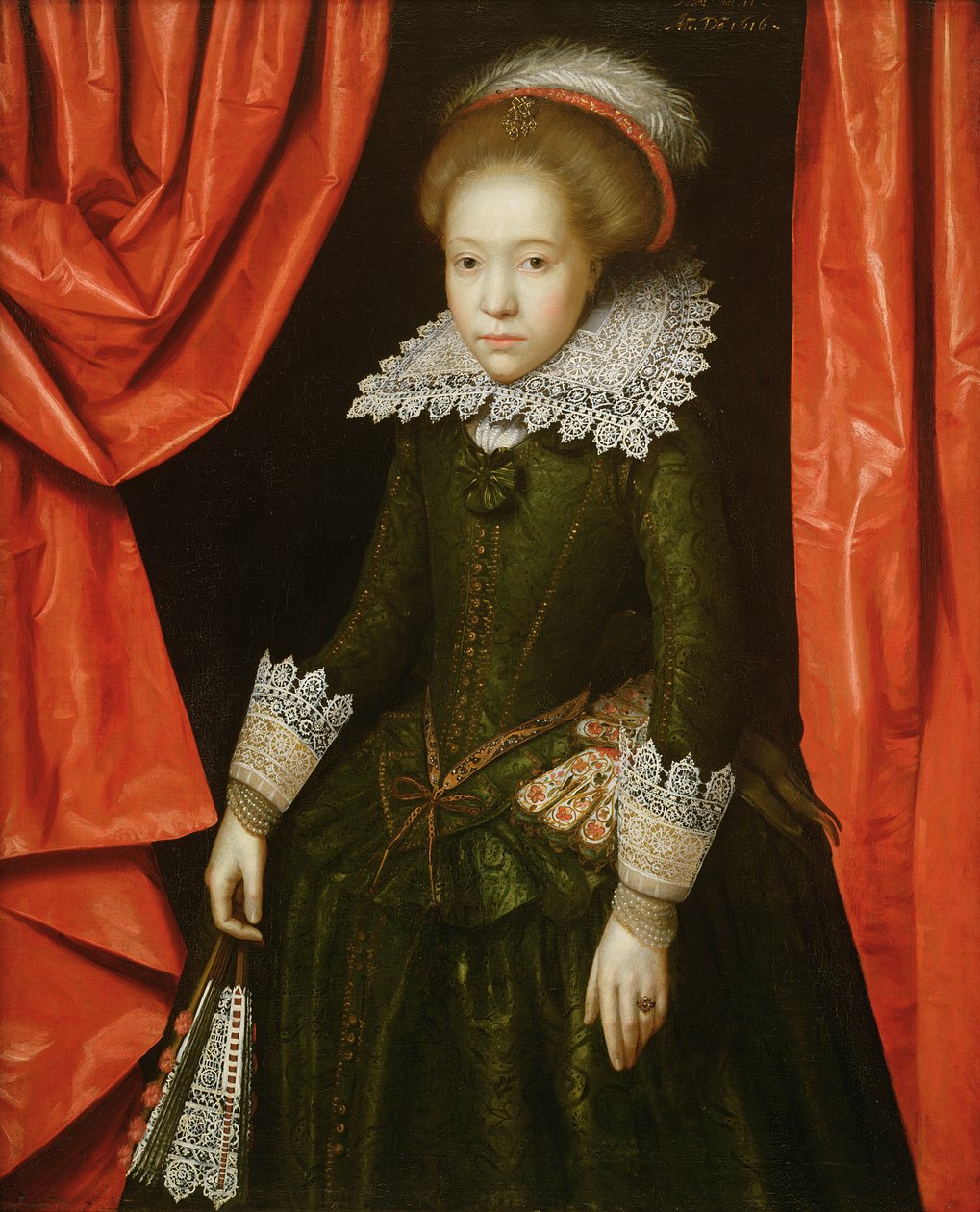 Retrato de uma rapariga da família de Ligne, 1616 (uma de um par) (ver também 142776) de Marcus Gheeraerts
