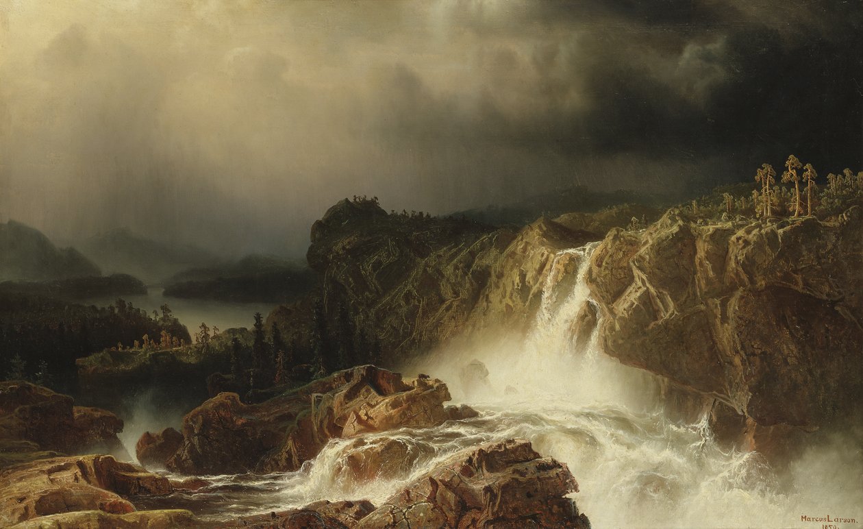 Paisagem rochosa com cascata em Smaland, 1859 de Marcus Larson