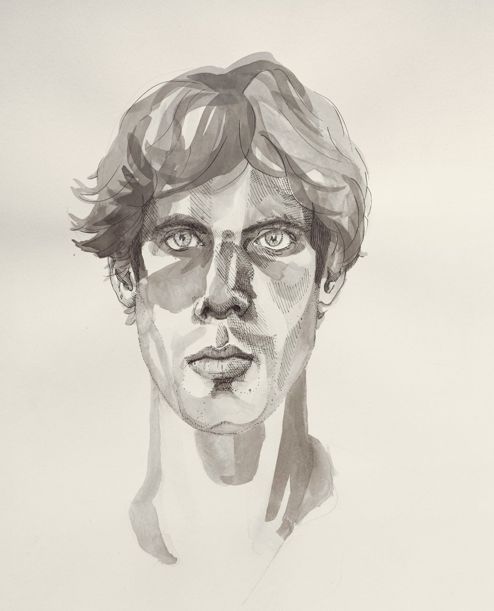 Auto-retrato, 2000 (caneta, tinta e aquarela) de Marcus Morrell