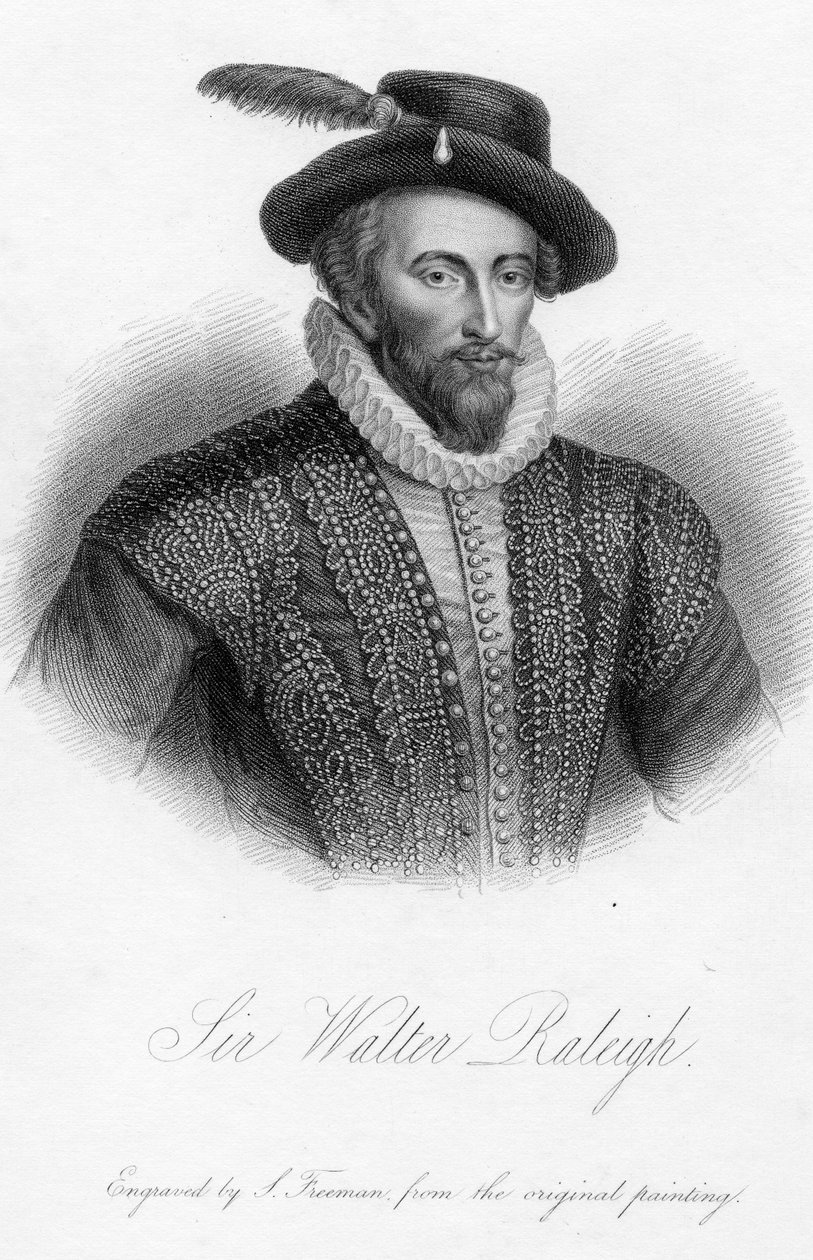 Sir Walter Raleigh, impressão feita por S. Freeman de Marcus Garret Gheeraerts the Younger
