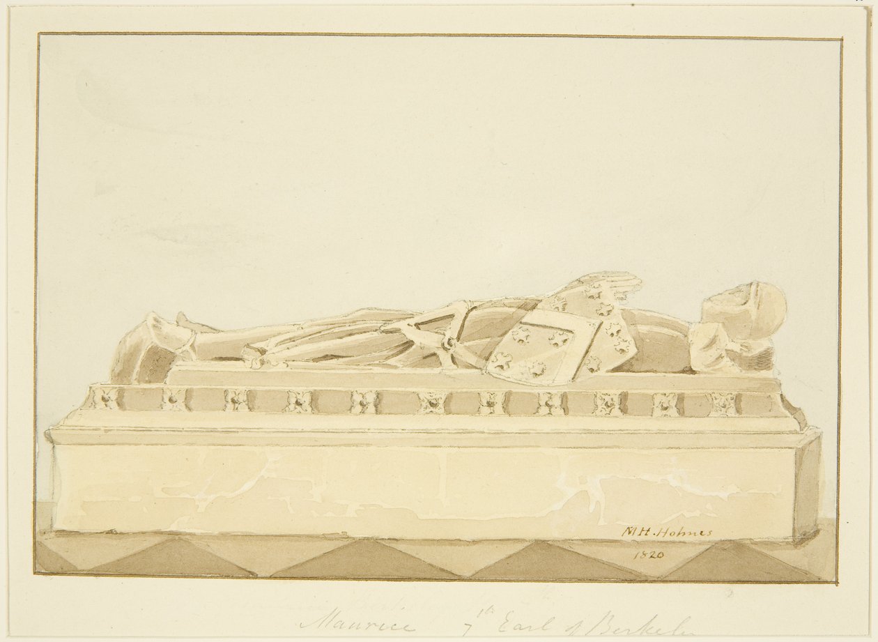 Effigy of Maurice, 7th Earl of Berkeley in Bristol Cathedral (lápis e aguarela sobre papel) de Marcus H. Homes