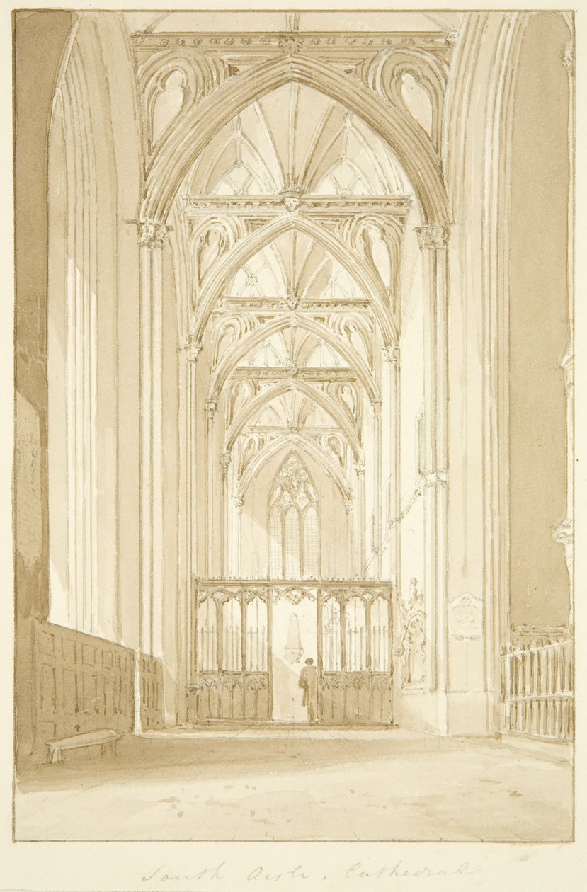 Corredor Sul da Catedral de Bristol (lápis e aguarela sobre papel) de Marcus H. Homes