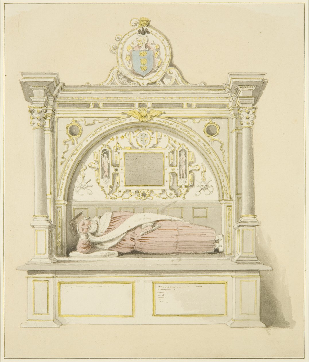Túmulo de Sir George Snygge na Igreja de Santo Estêvão (lápis e aguarela sobre papel) de Marcus H. Homes